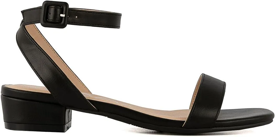 Sugar Women's Low Block Heel Dress Sandals  Ankle Strap Open Toe Comfortable Walking Heels for Casual, Party, or Work