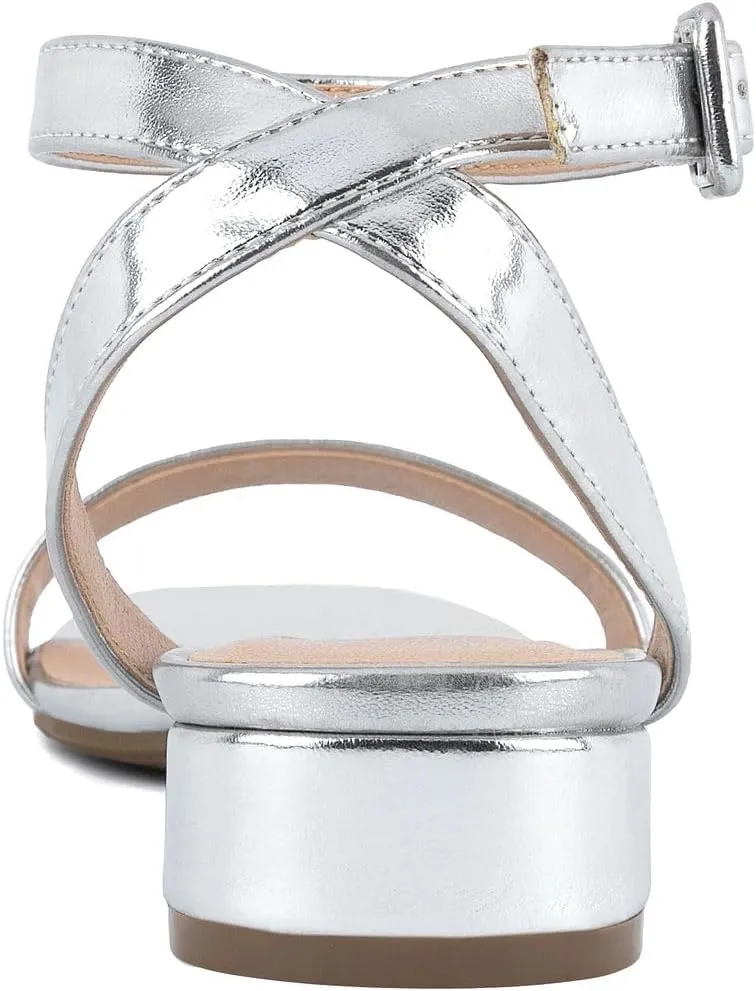 Sugar Women's Low Block Heel Dress Sandals  Ankle Strap Open Toe Comfortable Walking Heels for Casual, Party, or Work