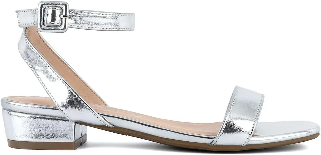 Sugar Women's Low Block Heel Dress Sandals  Ankle Strap Open Toe Comfortable Walking Heels for Casual, Party, or Work