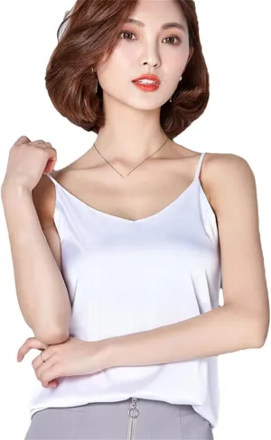 Summer Satin Silk Tank Tops Female Basic Spaghetti Strap Tops Women Sleeveless Camisole Camis Vest