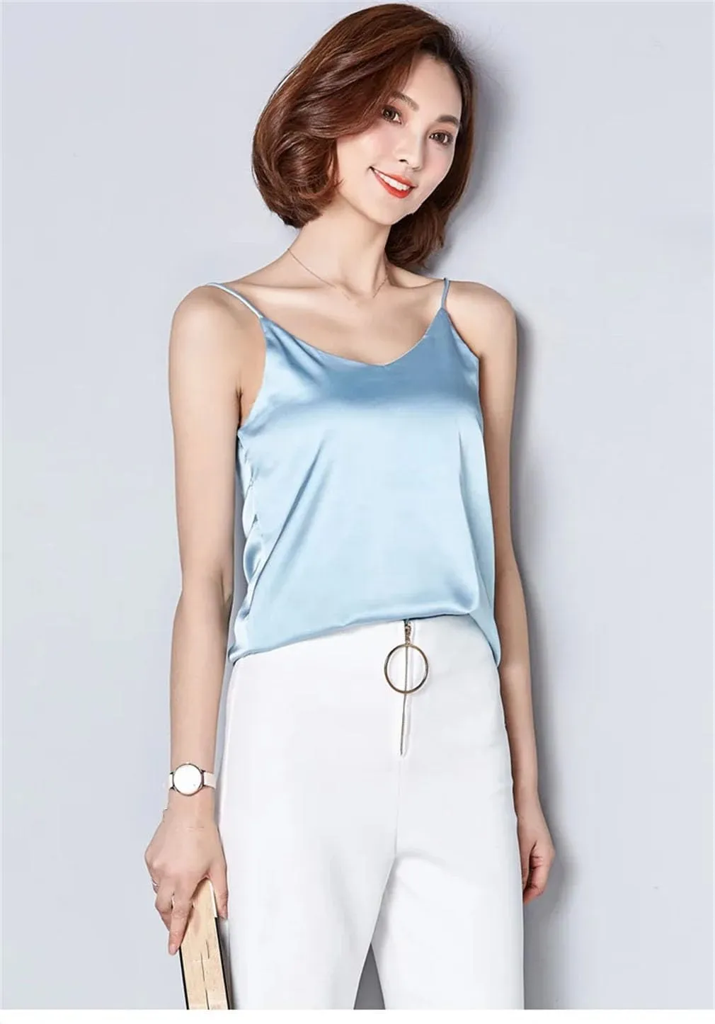 Summer Satin Silk Tank Tops Female Basic Spaghetti Strap Tops Women Sleeveless Camisole Camis Vest