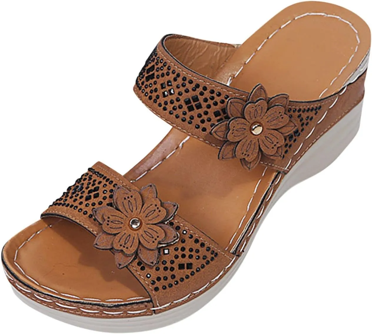 Summer Women's Sandals Comfortable Wedge Sandal Flower Sewing With Arch Support Casual Waterproof Dresses Open Toe Slipper Platform Slides Non-slip Evening Bride Wedding Beach Parties Outdoor