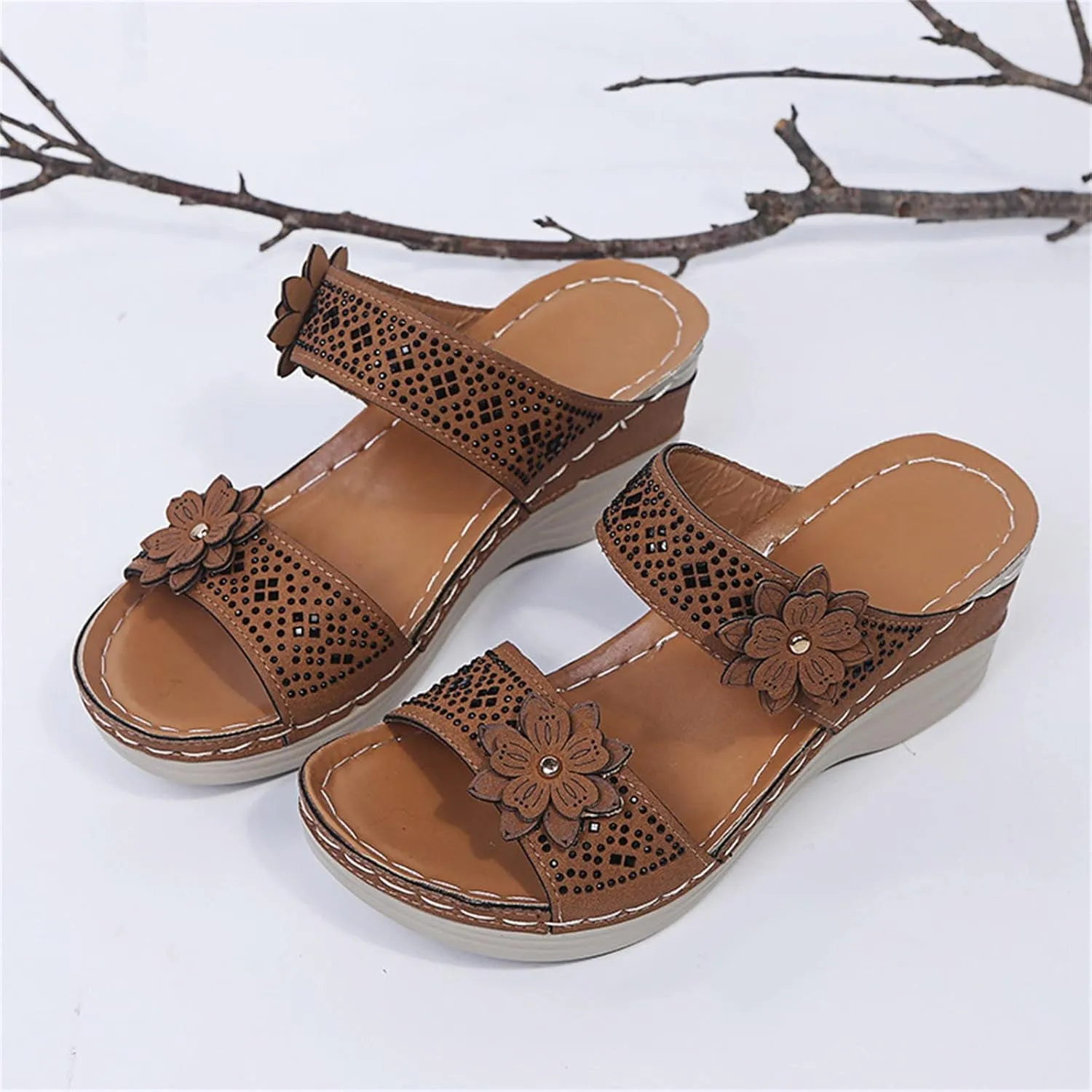 Summer Women's Sandals Comfortable Wedge Sandal Flower Sewing With Arch Support Casual Waterproof Dresses Open Toe Slipper Platform Slides Non-slip Evening Bride Wedding Beach Parties Outdoor