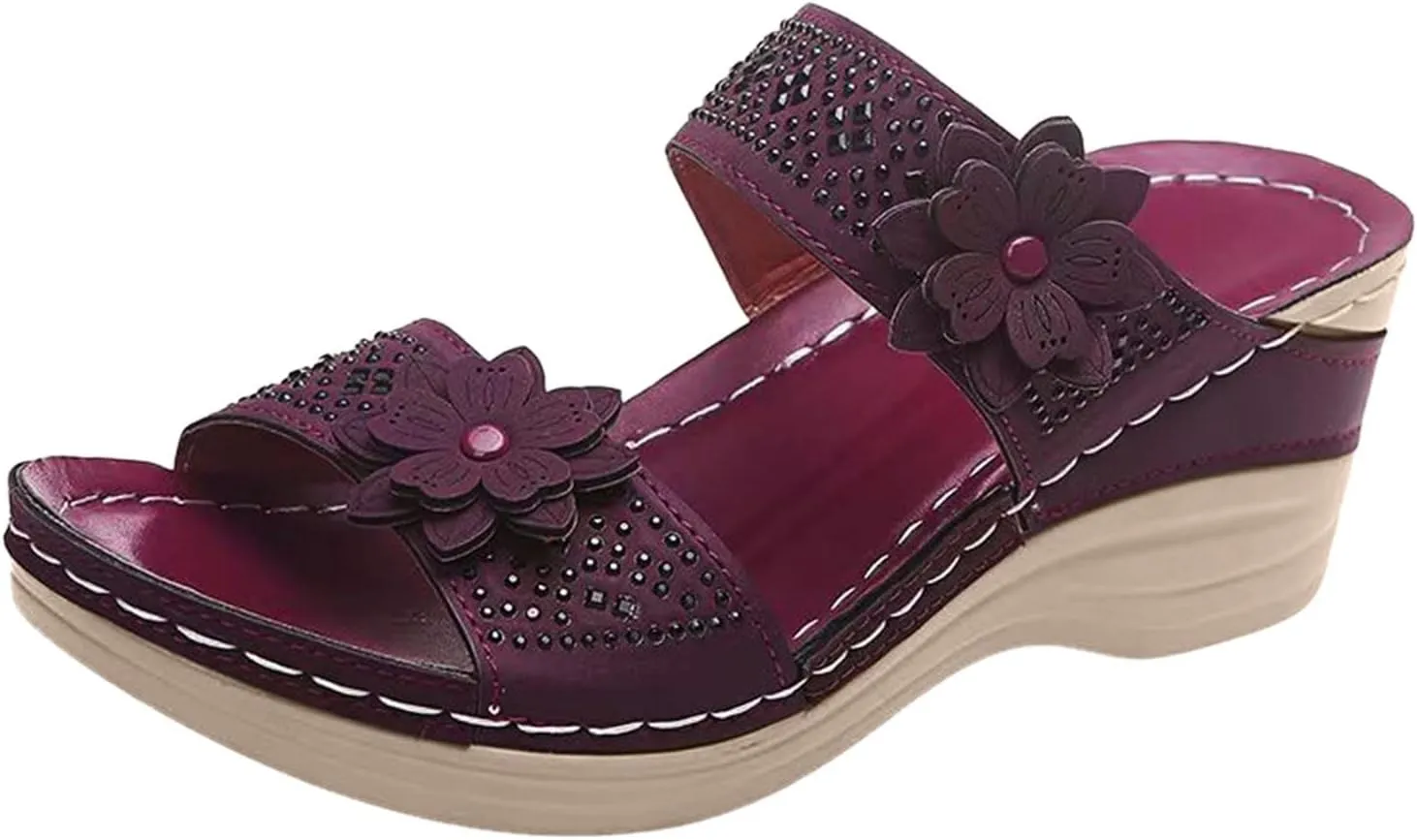 Summer Women's Sandals Comfortable Wedge Sandal Flower Sewing With Arch Support Casual Waterproof Dresses Open Toe Slipper Platform Slides Non-slip Evening Bride Wedding Beach Parties Outdoor