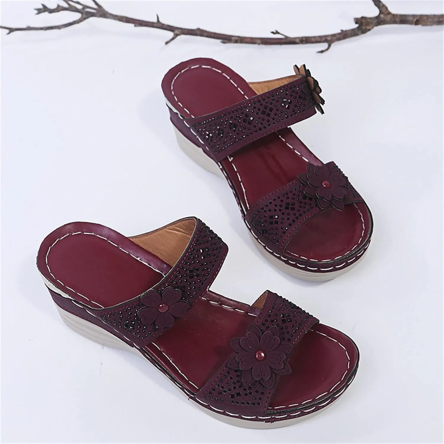 Summer Women's Sandals Comfortable Wedge Sandal Flower Sewing With Arch Support Casual Waterproof Dresses Open Toe Slipper Platform Slides Non-slip Evening Bride Wedding Beach Parties Outdoor