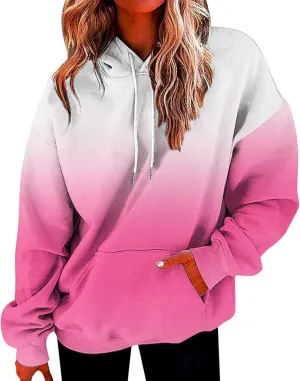 Sweatshirt Hoodies for Women Loose Fit Baggy Gradient Colors Pullover Tops Trendy Casual Fall Sweatshirts with Pocket