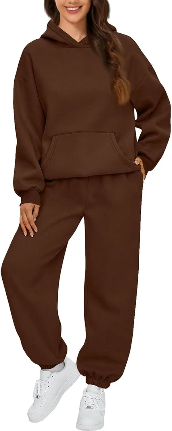 Sweatsuits Women 2 Piece Outfit Fleece Oversized Hoodie Joggers Sweatpants Track Suits Matching Lounge Pants Sets