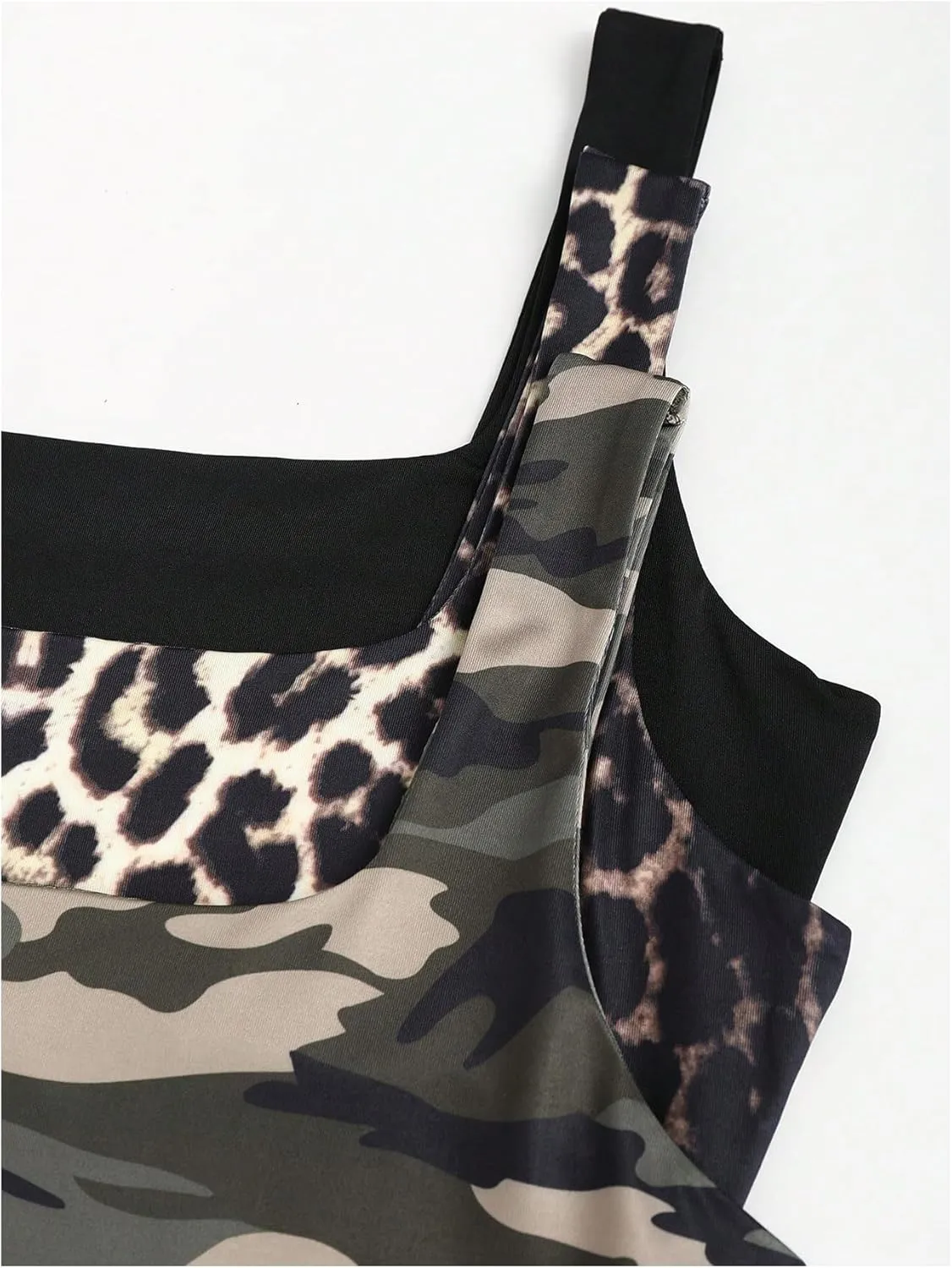 SweatyRocks Women's 3 Pack Tank Tops Camo Leopard Print Square Neck Sleeveless Summer Fitted Tops