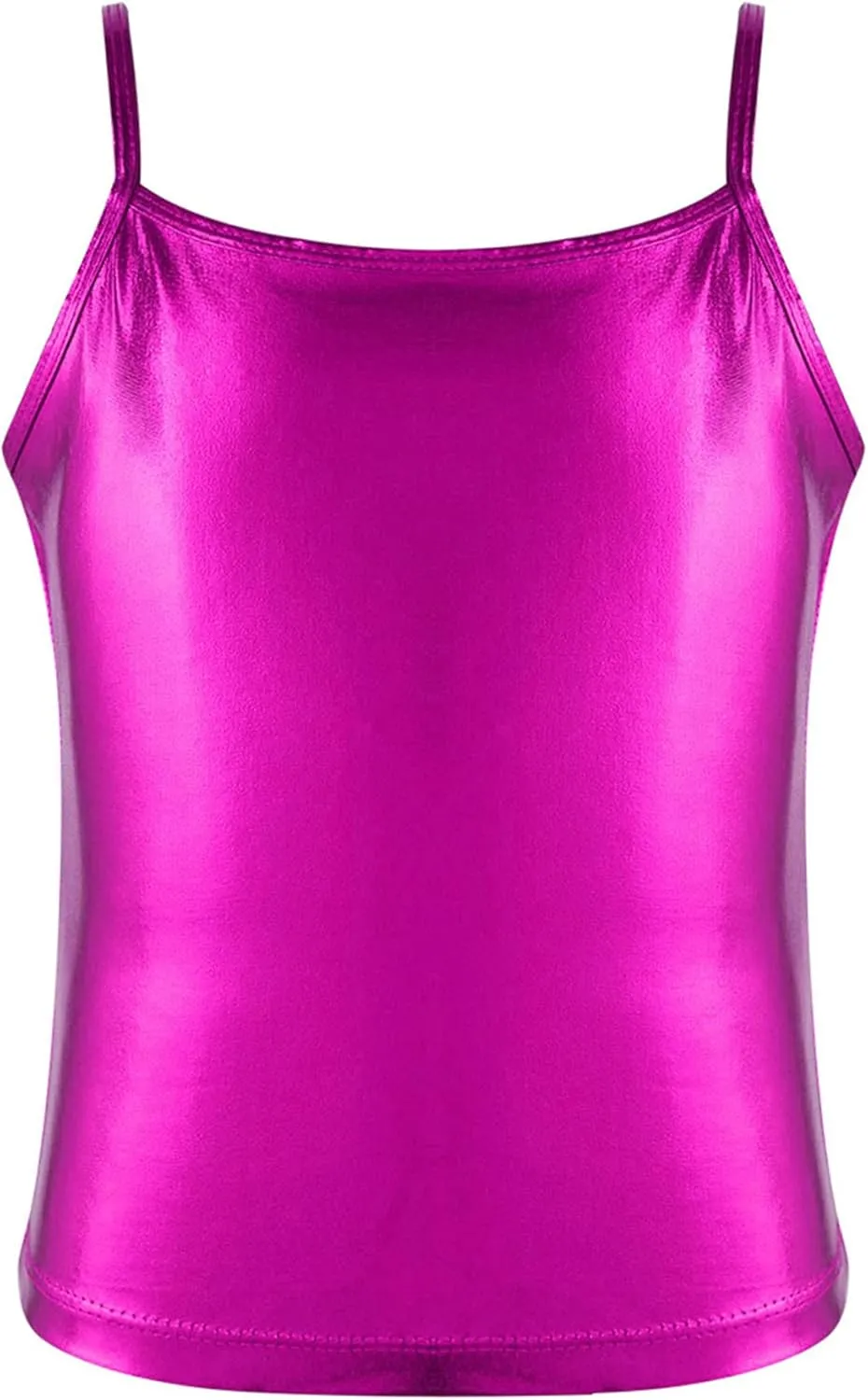 TiaoBug Girls Shiny Metallic Dance Crop Tops Sleeveless Camisole Tank Tops Jazz Dancing Performance Shirt