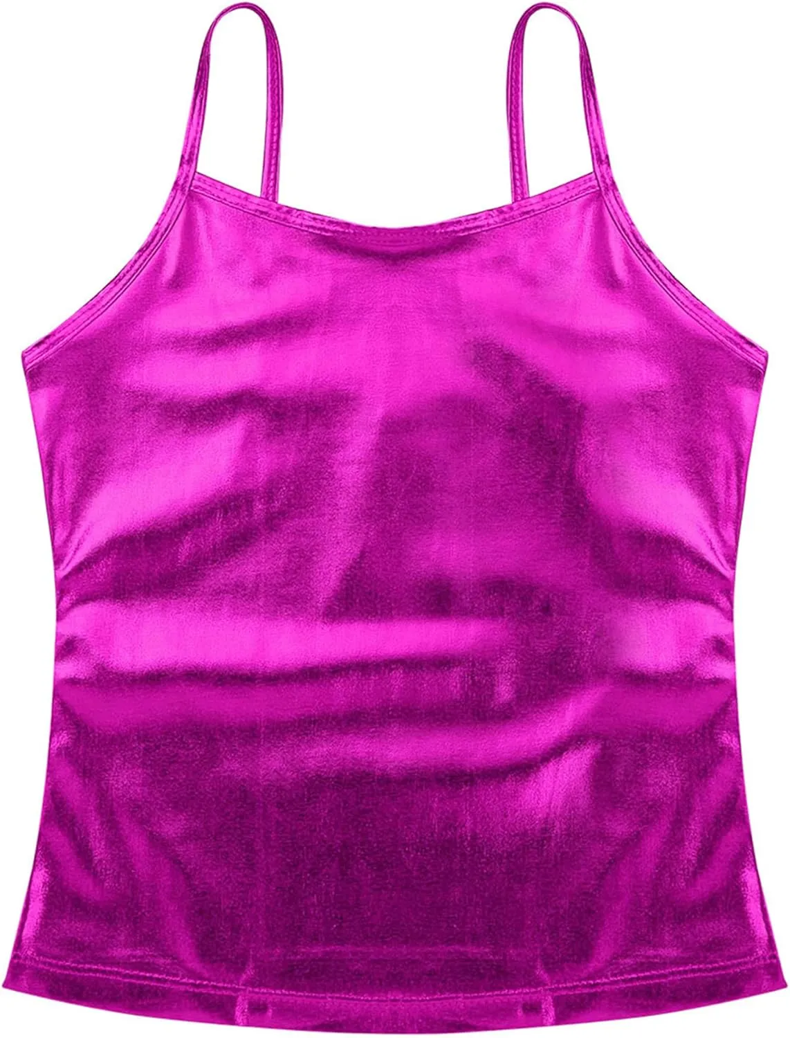 TiaoBug Girls Shiny Metallic Dance Crop Tops Sleeveless Camisole Tank Tops Jazz Dancing Performance Shirt