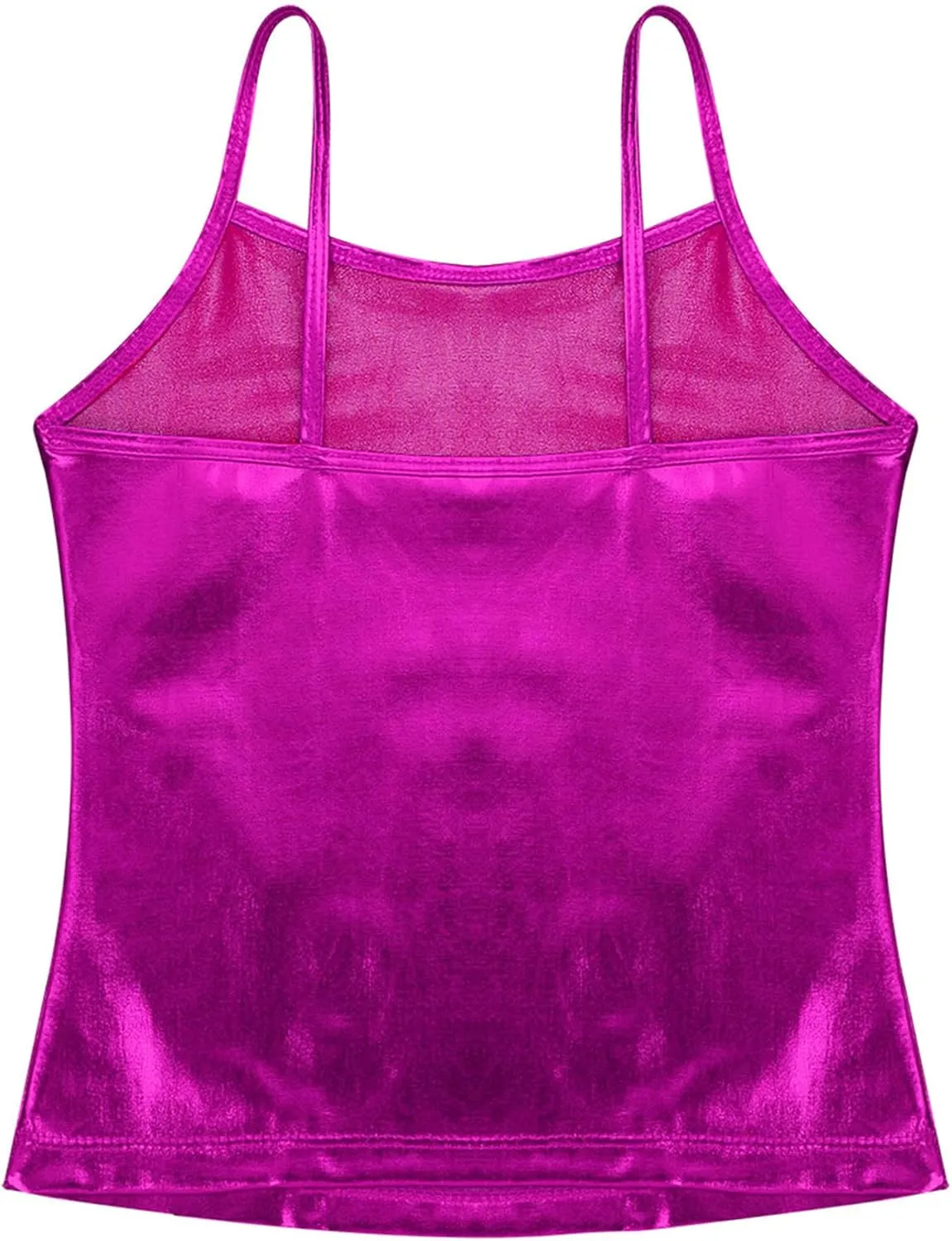 TiaoBug Girls Shiny Metallic Dance Crop Tops Sleeveless Camisole Tank Tops Jazz Dancing Performance Shirt