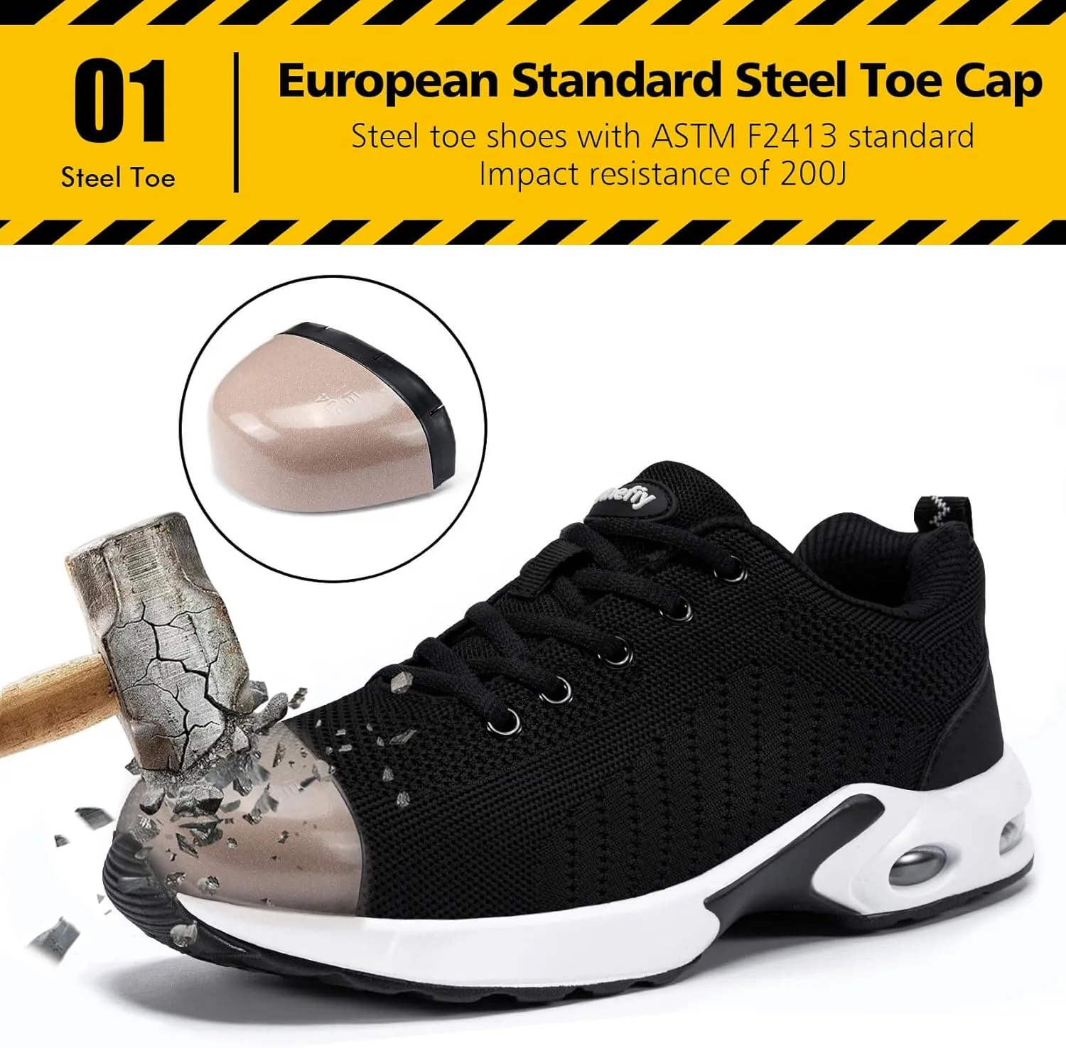 Tinefiy Steel Toe Shoes for Women Lightweight Safety Shoes Air Cushion Comfortable Slip Resistant Indestructible Womens Puncture Proof Work Shoe
