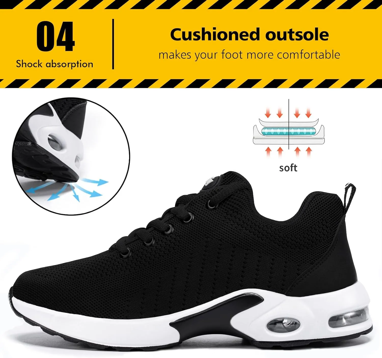 Tinefiy Steel Toe Shoes for Women Lightweight Safety Shoes Air Cushion Comfortable Slip Resistant Indestructible Womens Puncture Proof Work Shoe
