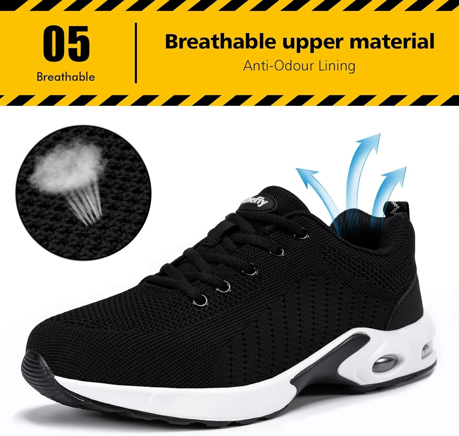 Tinefiy Steel Toe Shoes for Women Lightweight Safety Shoes Air Cushion Comfortable Slip Resistant Indestructible Womens Puncture Proof Work Shoe