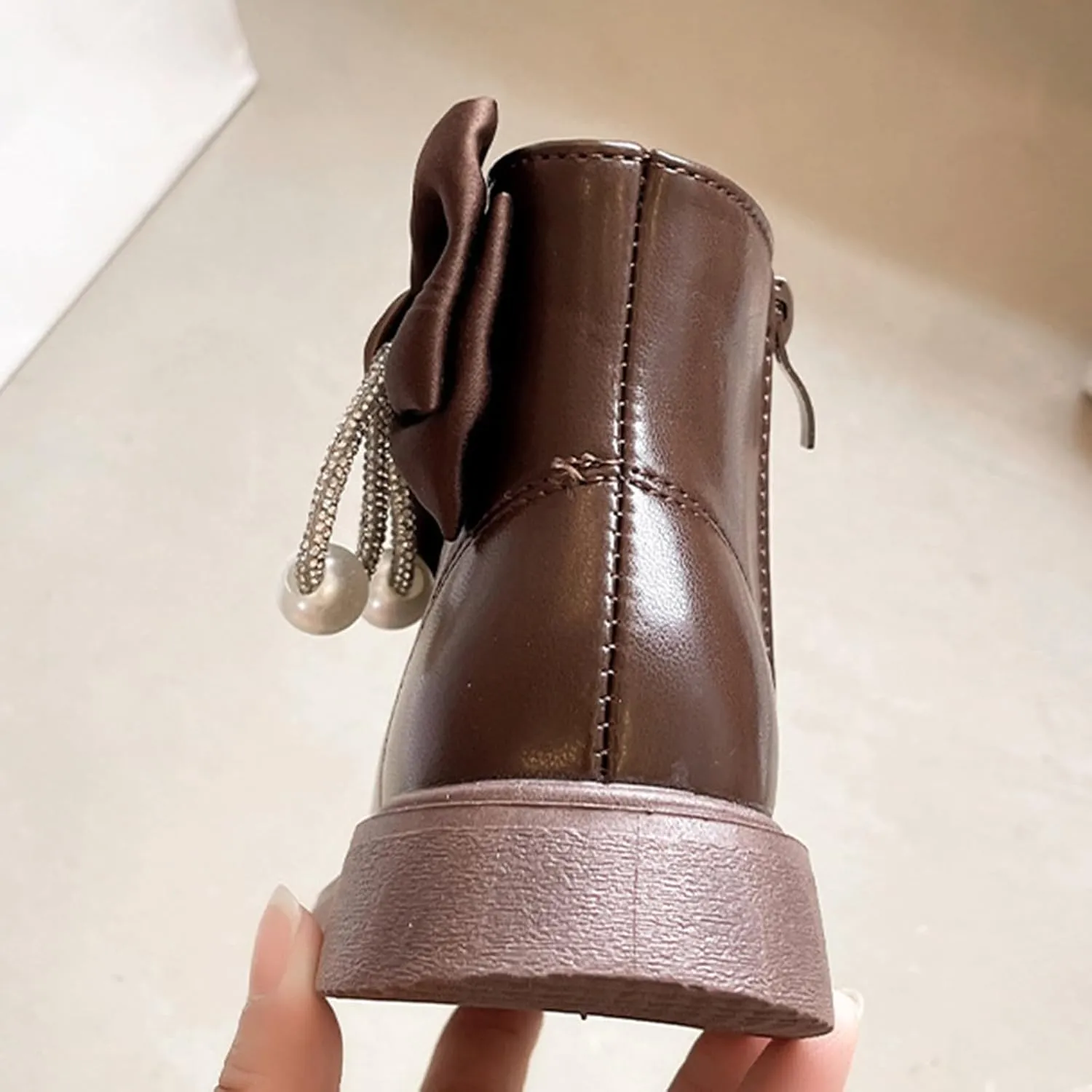 Toddler/Little Girls Short Ankle Boots Kids Cute Sweet Bowknot Water-Proof Side Zipper Solid Flat Dress Booties
