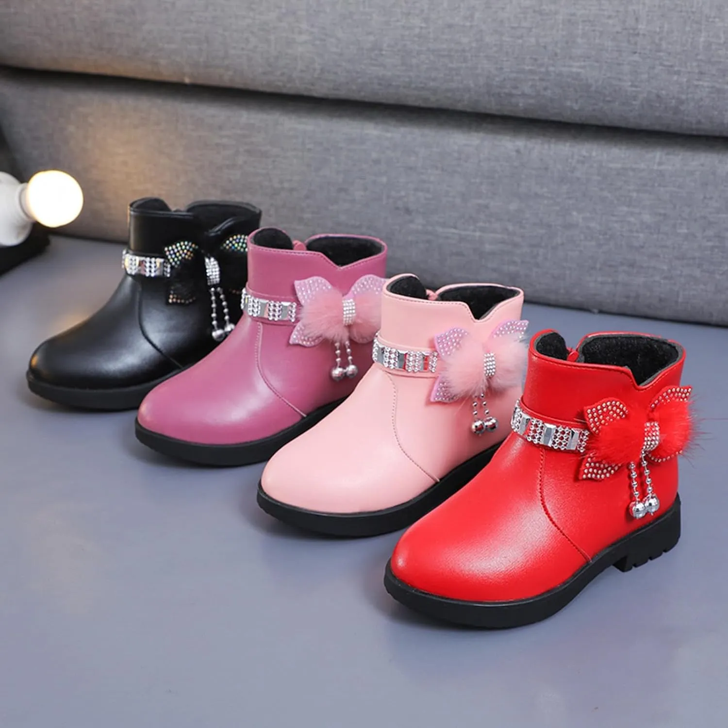 Toddler/Little Kid/Big Kid Girls Ankle Boots PU Leather Warm Hiking Snow Boots Cute Dress Booties