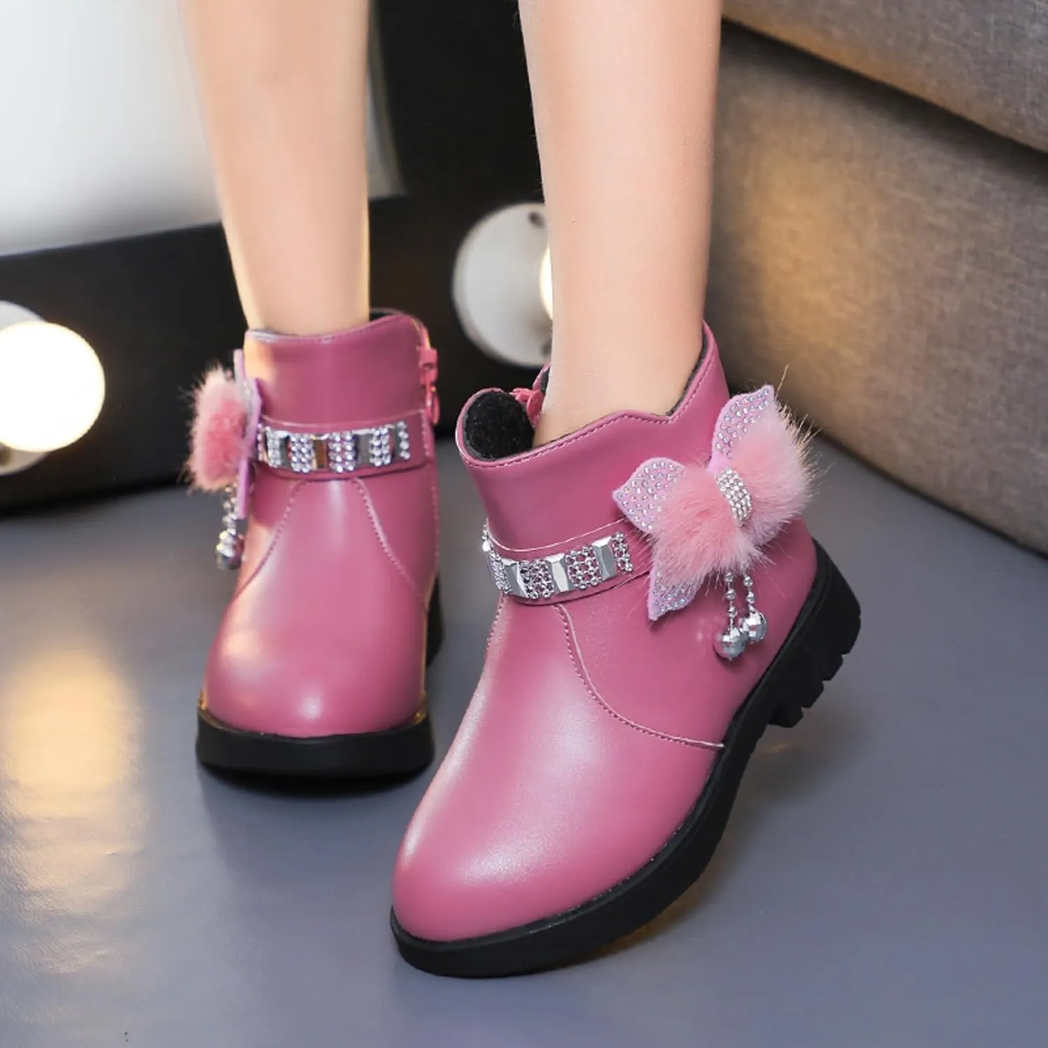 Toddler/Little Kid/Big Kid Girls Ankle Boots PU Leather Warm Hiking Snow Boots Cute Dress Booties