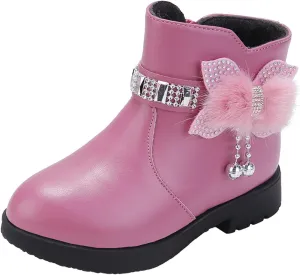 Toddler/Little Kid/Big Kid Girls Ankle Boots PU Leather Warm Hiking Snow Boots Cute Dress Booties