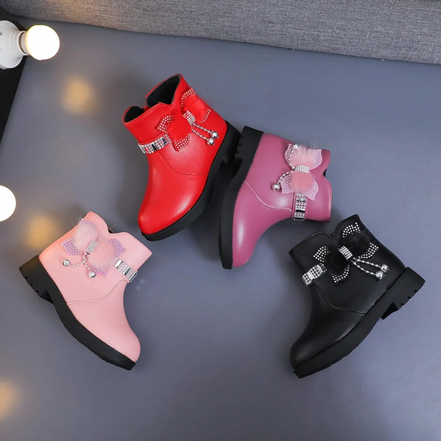 Toddler/Little Kid/Big Kid Girls Ankle Boots PU Leather Warm Hiking Snow Boots Cute Dress Booties