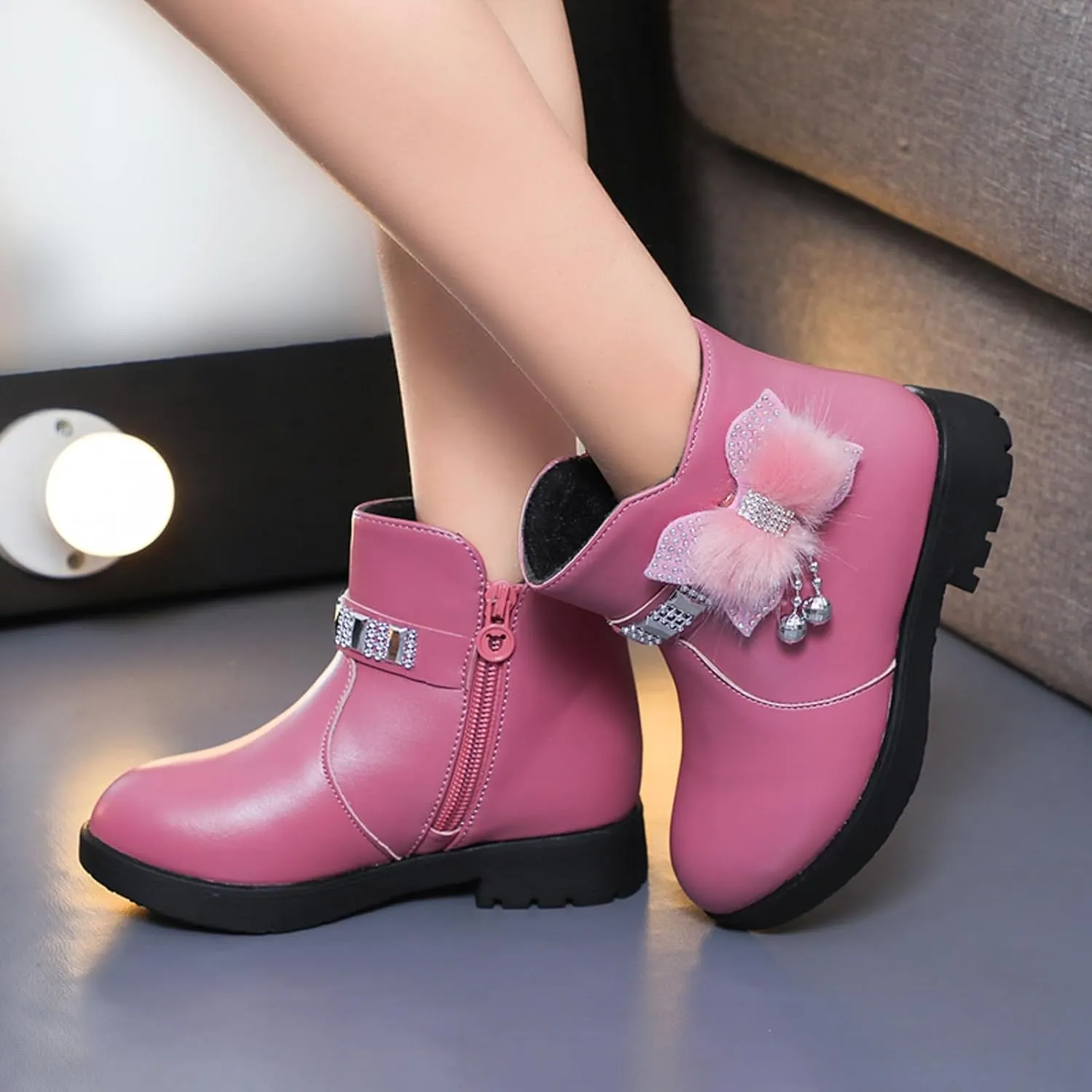 Toddler/Little Kid/Big Kid Girls Ankle Boots PU Leather Warm Hiking Snow Boots Cute Dress Booties
