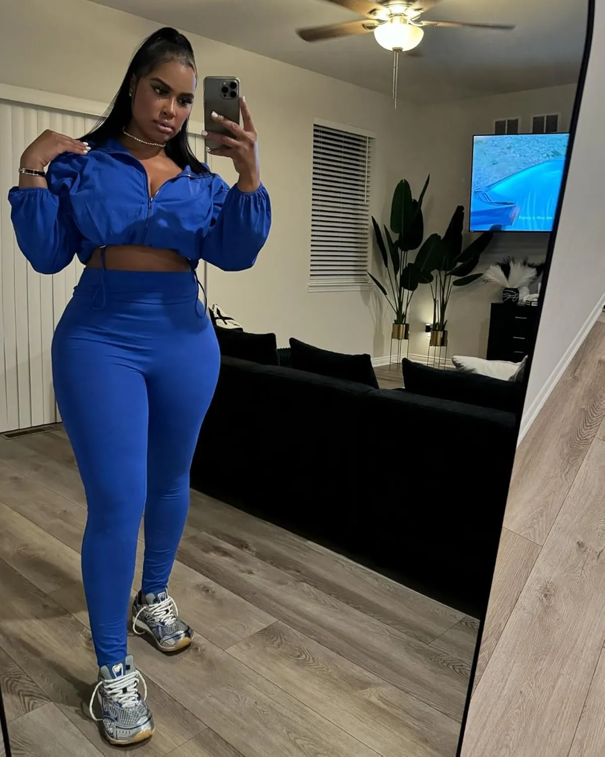 Two Piece Sets for Women Workout Set Crop Top Zipper Long Sleeve High Waist Casual Tracksuit Sweatsuits