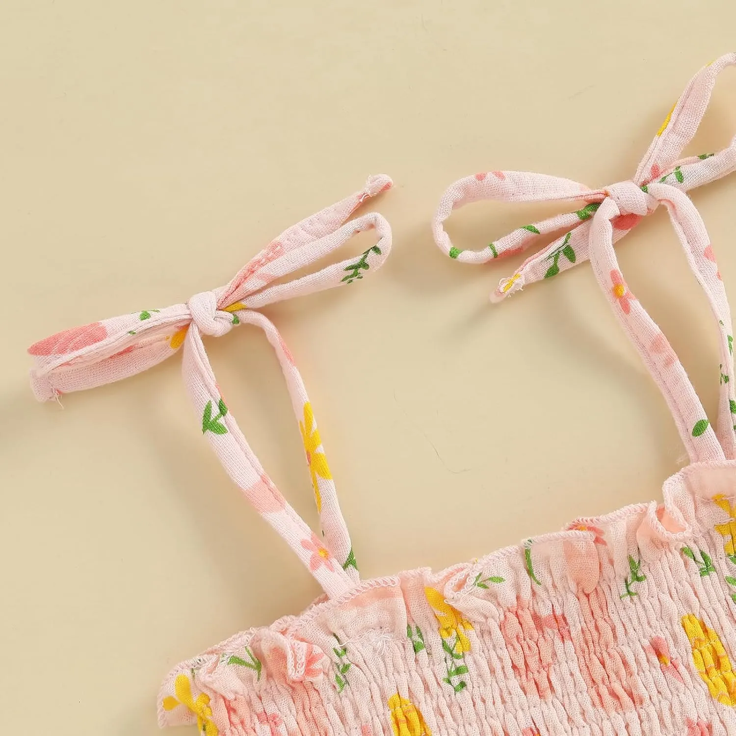 VISGOGO Easter Toddler Girl Outfit Sleeveless Smocked Strap Camisole Linen Pants Egg Easter Baby Girl Outfit Clothes