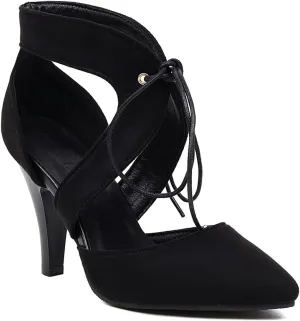 VOKLIN Women's Pointed Toe Stilettos High Heel Sandals Lace Up Cutout D'Orsay Pump Party Dressy Heeled Sandal