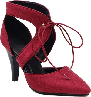 VOKLIN Women's Pointed Toe Stilettos High Heel Sandals Lace Up Cutout D'Orsay Pump Party Dressy Heeled Sandal