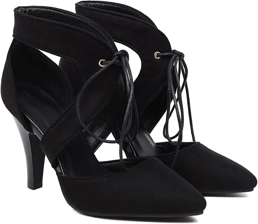VOKLIN Women's Pointed Toe Stilettos High Heel Sandals Lace Up Cutout D'Orsay Pump Party Dressy Heeled Sandal