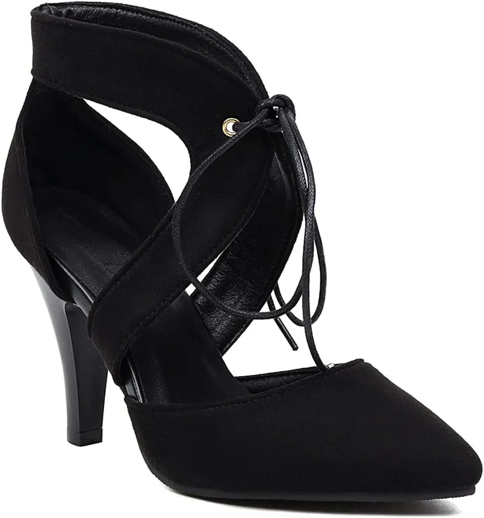 VOKLIN Women's Pointed Toe Stilettos High Heel Sandals Lace Up Cutout D'Orsay Pump Party Dressy Heeled Sandal