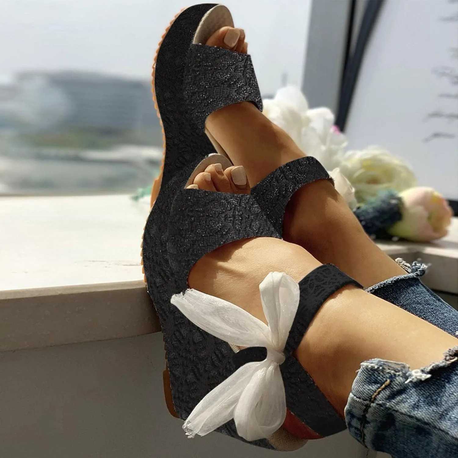 Wedge Sandal for Women Ankle Strap Flatform Arch Support Fish Mouth Toe Shoes Platform Espadrilles Waterproof Non-Slip