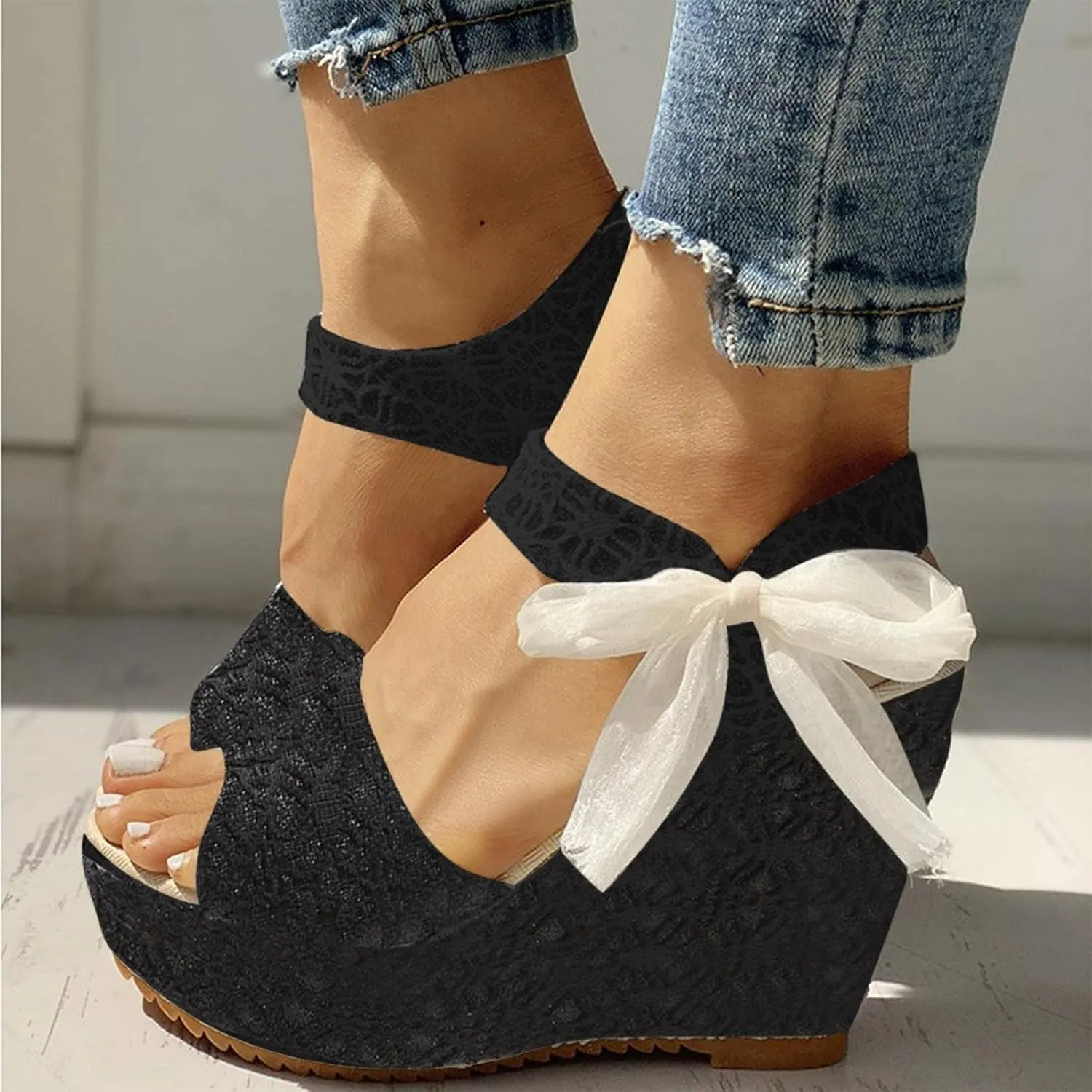 Wedge Sandal for Women Ankle Strap Flatform Arch Support Fish Mouth Toe Shoes Platform Espadrilles Waterproof Non-Slip