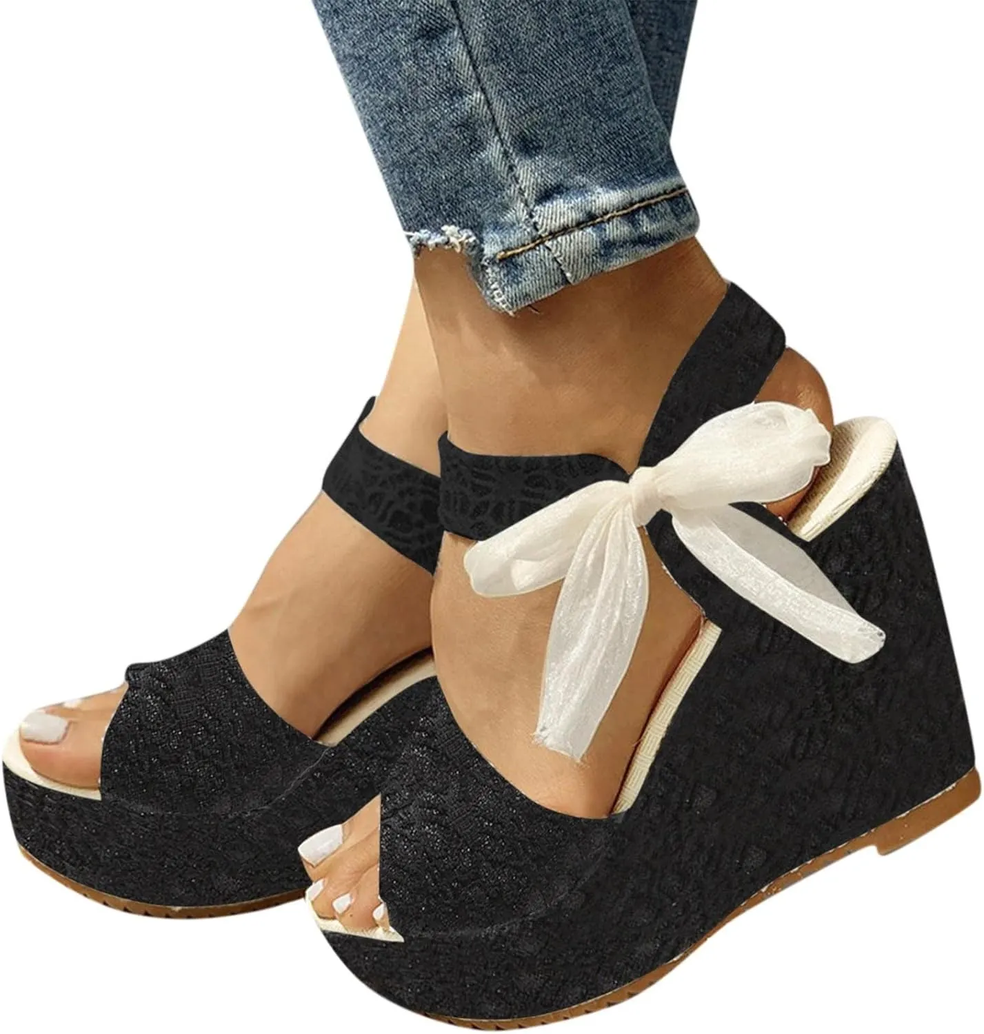 Wedge Sandal for Women Ankle Strap Flatform Arch Support Fish Mouth Toe Shoes Platform Espadrilles Waterproof Non-Slip