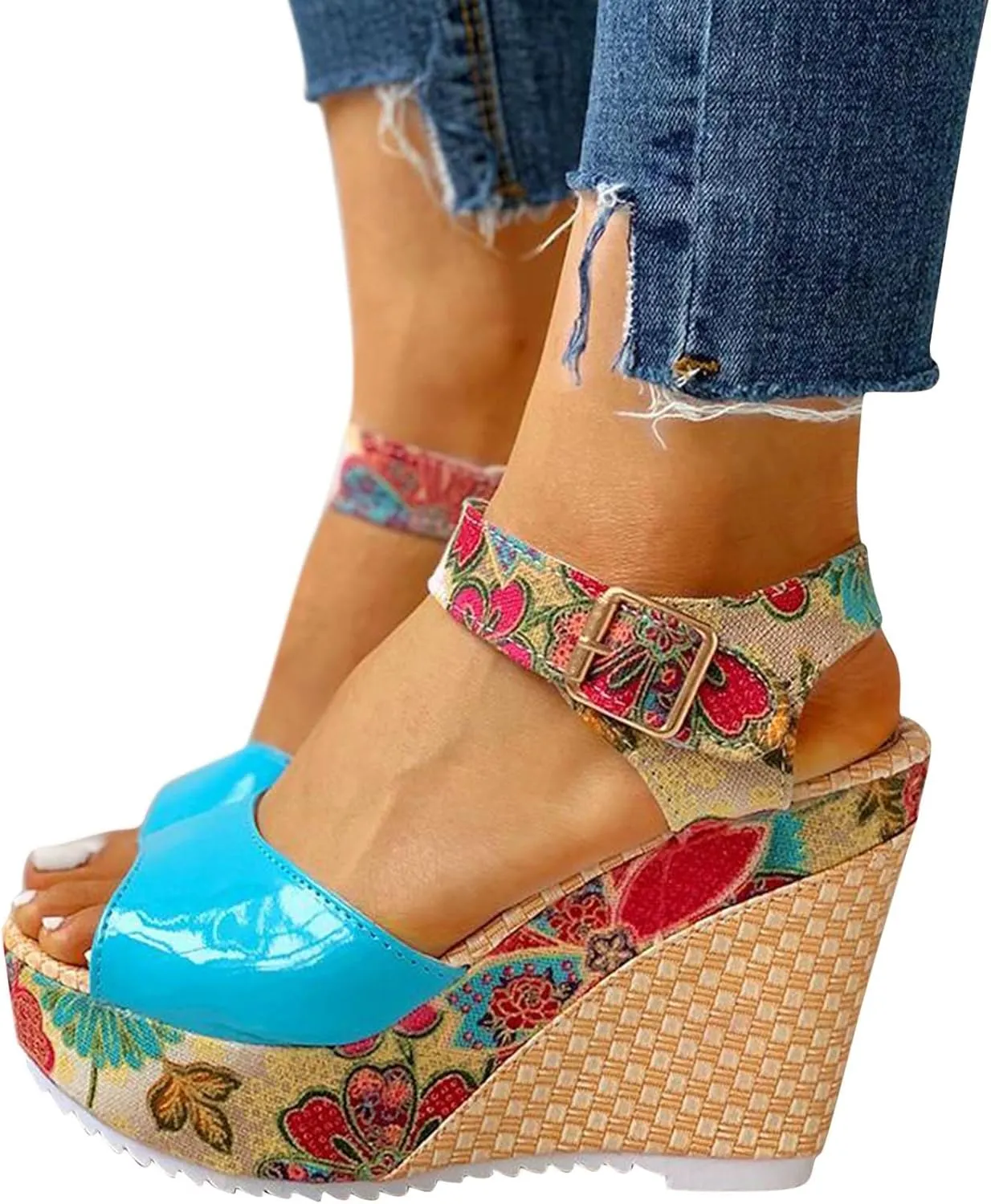 Wedge Sandal for Women Ankle Strap Flatform Arch Support Fish Mouth Toe Shoes Platform Espadrilles Wide Breathable Comfort