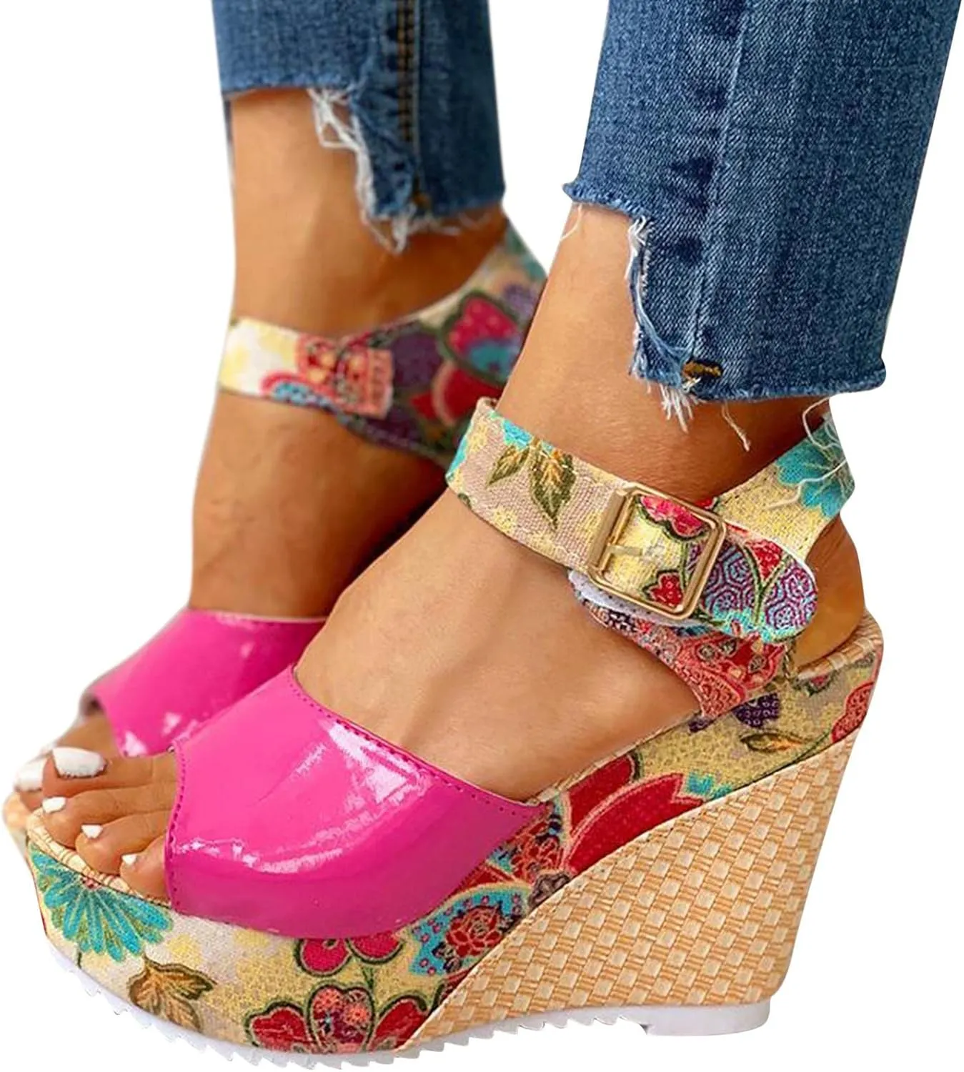 Wedge Sandal for Women Ankle Strap Flatform Arch Support Fish Mouth Toe Shoes Platform Espadrilles Wide Breathable Comfort