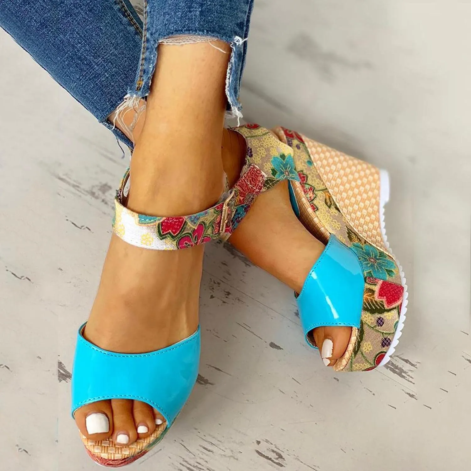 Wedge Sandal for Women Ankle Strap Flatform Arch Support Fish Mouth Toe Shoes Platform Espadrilles Wide Breathable Comfort