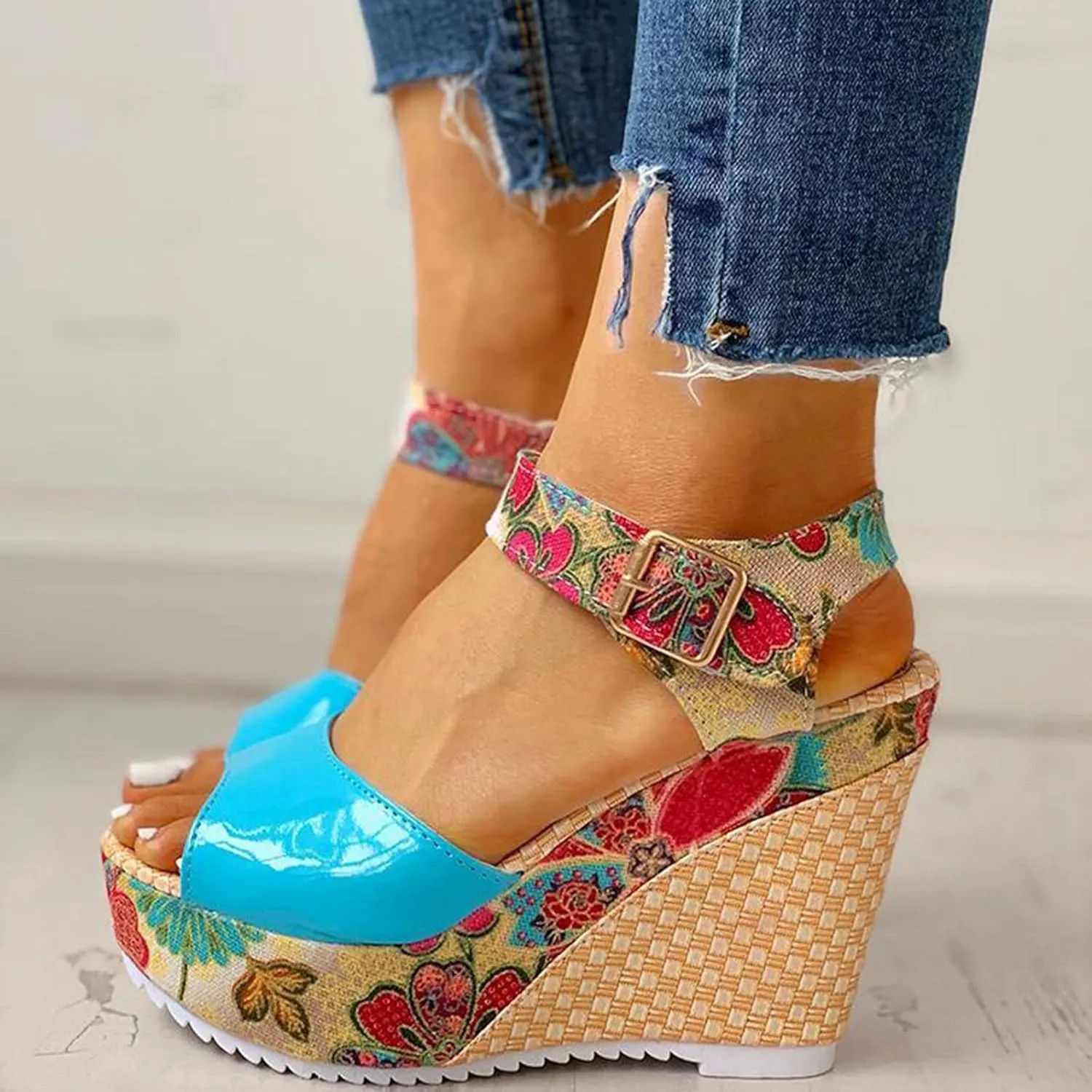 Wedge Sandal for Women Ankle Strap Flatform Arch Support Fish Mouth Toe Shoes Platform Espadrilles Wide Breathable Comfort