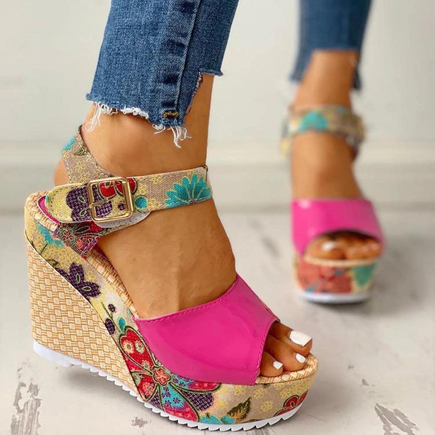 Wedge Sandal for Women Ankle Strap Flatform Arch Support Fish Mouth Toe Shoes Platform Espadrilles Wide Breathable Comfort