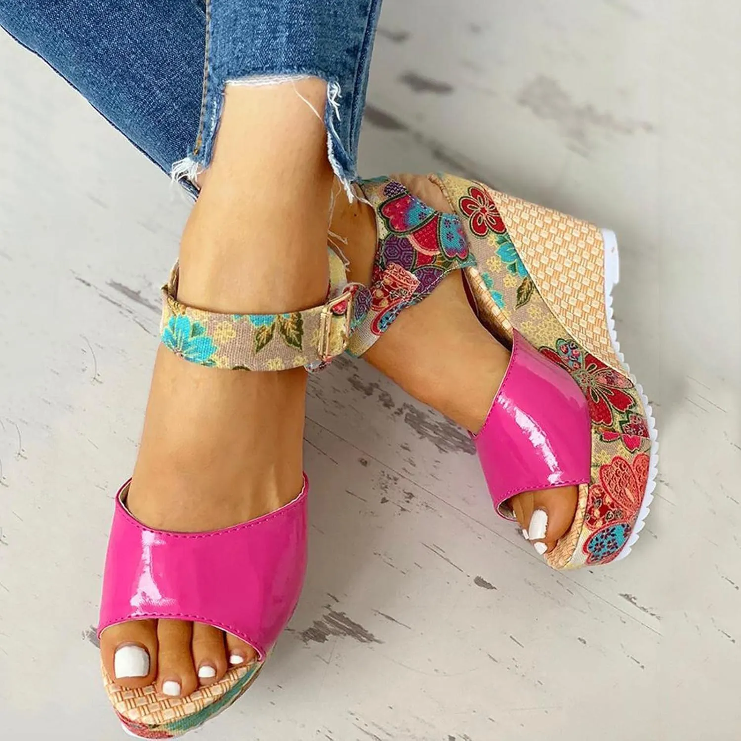 Wedge Sandal for Women Ankle Strap Flatform Arch Support Fish Mouth Toe Shoes Platform Espadrilles Wide Breathable Comfort