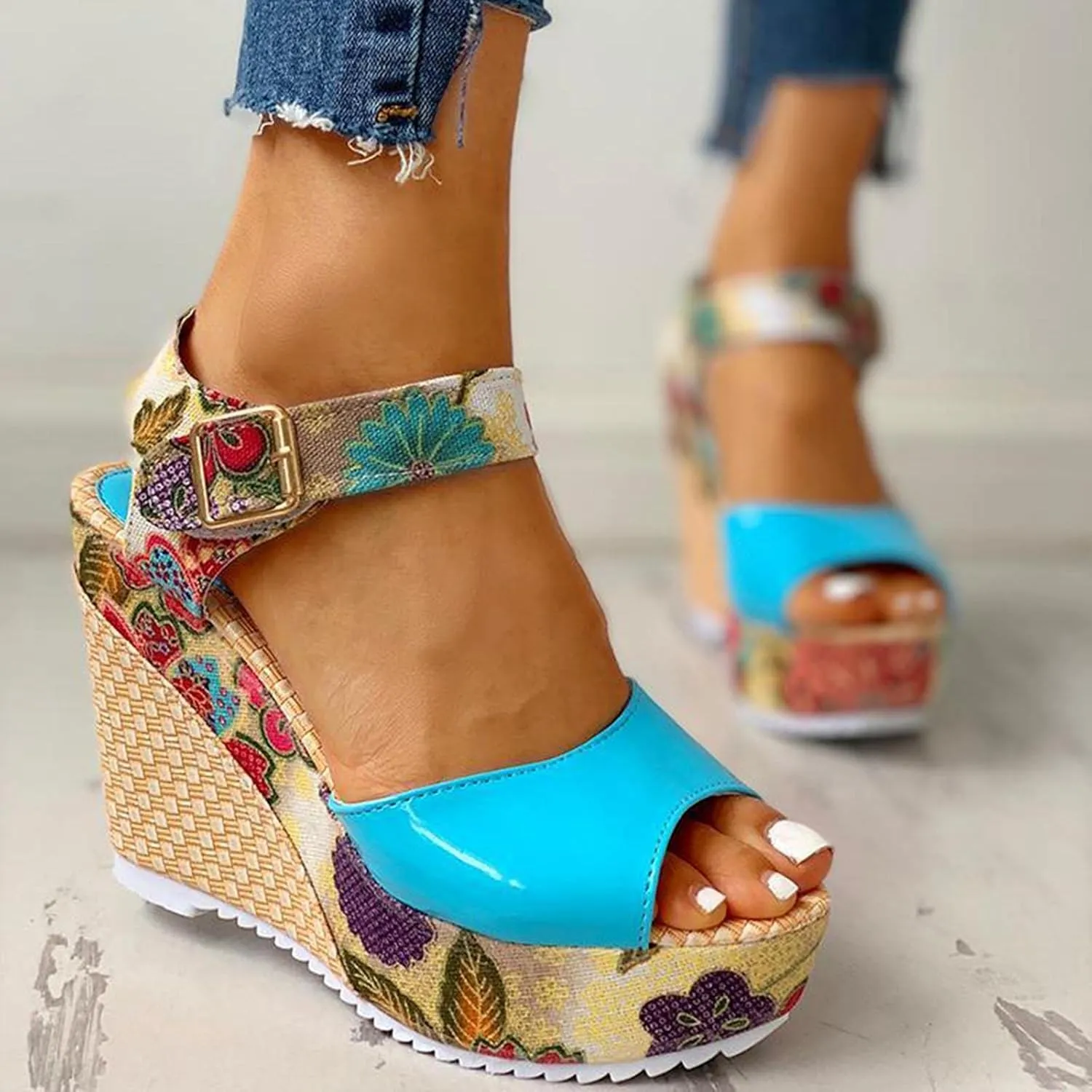 Wedge Sandal for Women Ankle Strap Flatform Arch Support Fish Mouth Toe Shoes Platform Espadrilles Wide Breathable Comfort
