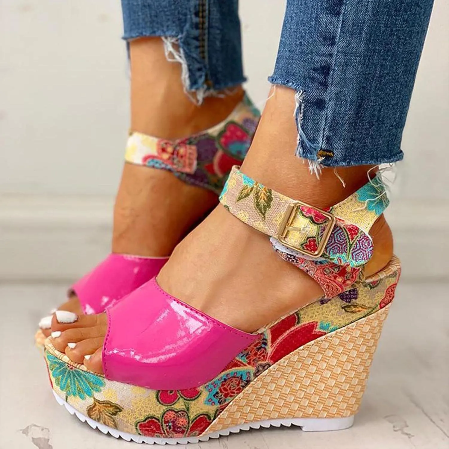 Wedge Sandal for Women Ankle Strap Flatform Arch Support Fish Mouth Toe Shoes Platform Espadrilles Wide Breathable Comfort