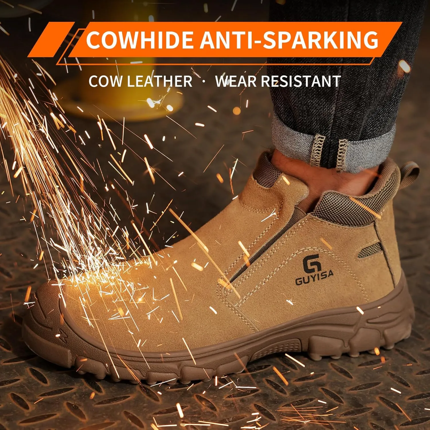 Welding Boots for Men,Slip On Steel Toe Work Boots,Construction Fireproof Men's Steel Toe Shoes,Indestructible Safety Toe Work Shoes.