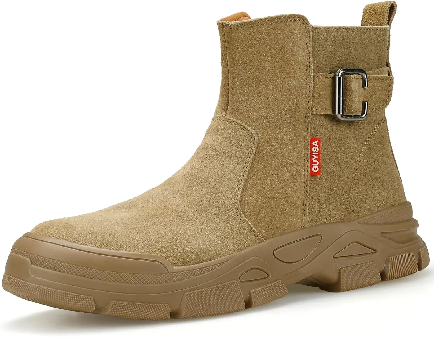 Welding Steel Toe Work Boots for Men Slip on Safety Boots High Top Brown Steel Toe Shoes for Men Rubber Sole Mens Work Shoes Zipper Botas de Trabajo Para Hombre, men's size 9.5
