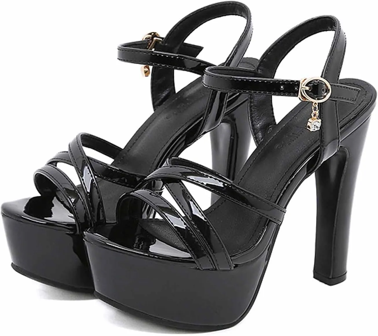 WOilERQ Women's Ankle Strap Sandals One Word Buckle Platform Chunky Heel Heels Platform Pump High Heel Model Fashion High Heels Classic Dress Office Shoes