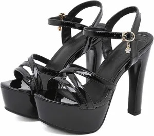 WOilERQ Women's Ankle Strap Sandals One Word Buckle Platform Chunky Heel Heels Platform Pump High Heel Model Fashion High Heels Classic Dress Office Shoes