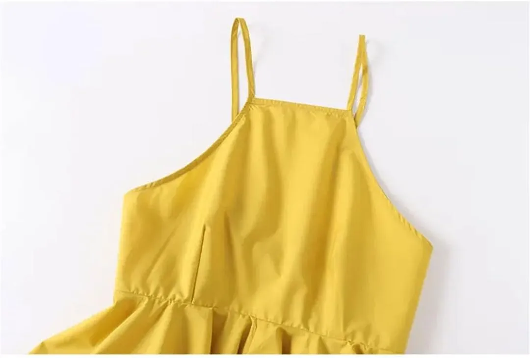 Women Elegant Camisole Poplin Solid Off-Shoulder Sleeveless Ruffle Halterneck Gentle Tank for