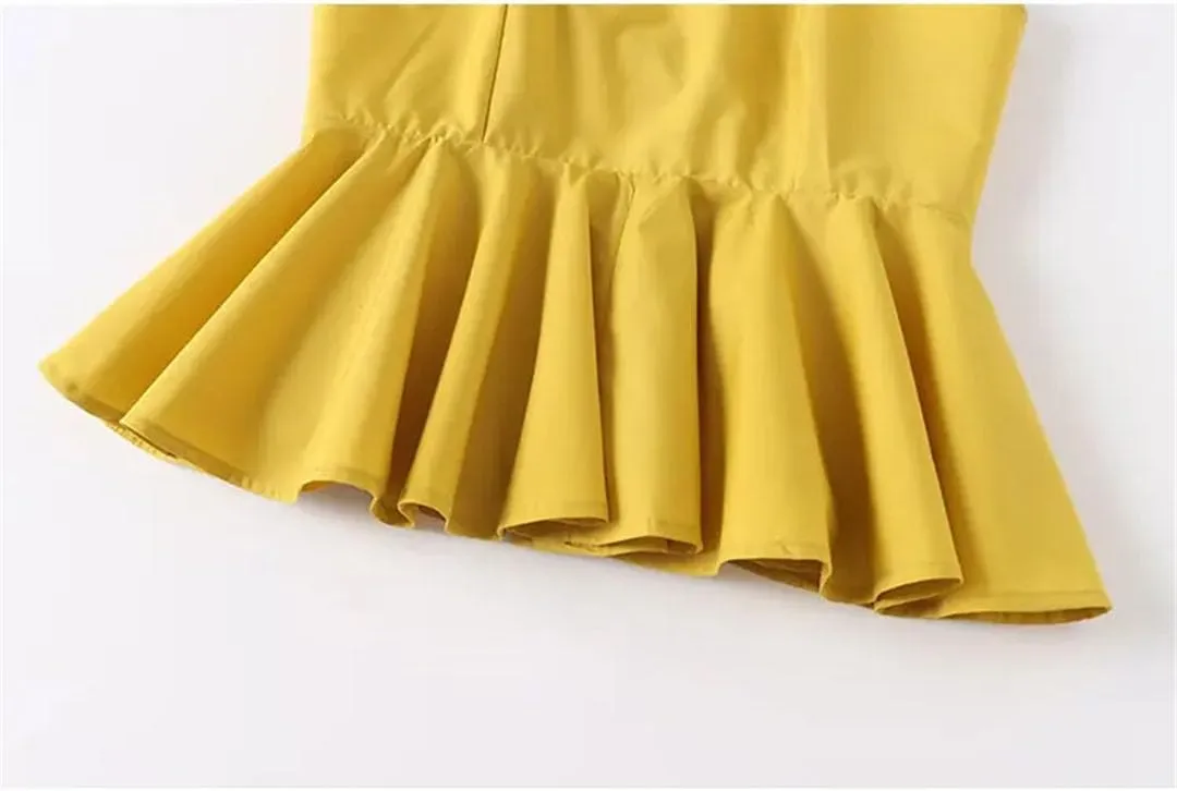 Women Elegant Camisole Poplin Solid Off-Shoulder Sleeveless Ruffle Halterneck Gentle Tank for