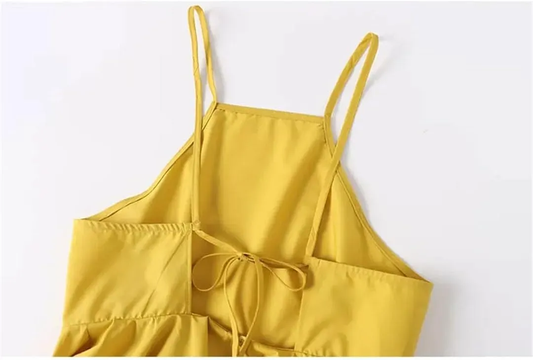 Women Elegant Camisole Poplin Solid Off-Shoulder Sleeveless Ruffle Halterneck Gentle Tank for