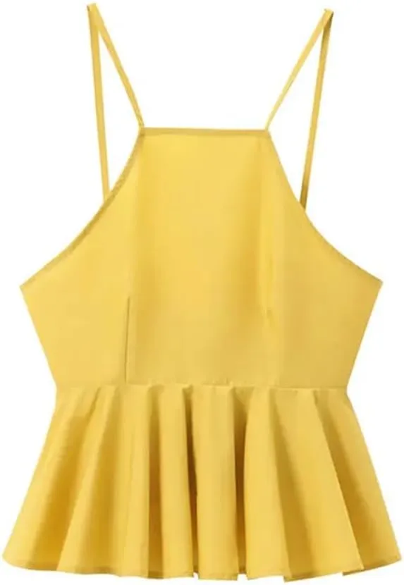 Women Elegant Camisole Poplin Solid Off-Shoulder Sleeveless Ruffle Halterneck Gentle Tank for