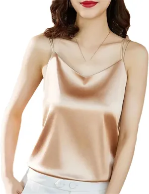Women Fashion Satin Camisoles Solid Color Spaghetti Strap Tank Tops Female Basic Cami Sleeveless Tops